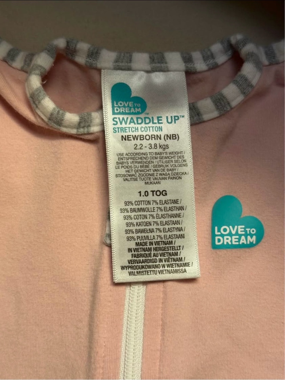 NB Love To Dream Swaddle Sleep Sack - Pink and Sage - Picture 4 of 5